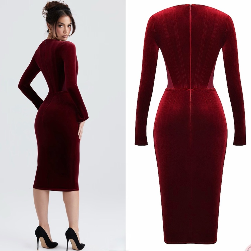 House of CB Solaine Wine Velvet Corset Dress - Picture 9 of 16